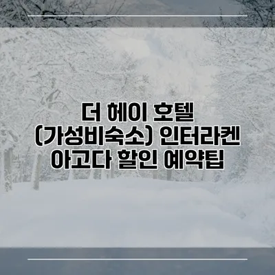 더 헤이 호텔 (가성비숙소) 인터라켄 아고다 할인 예약팁