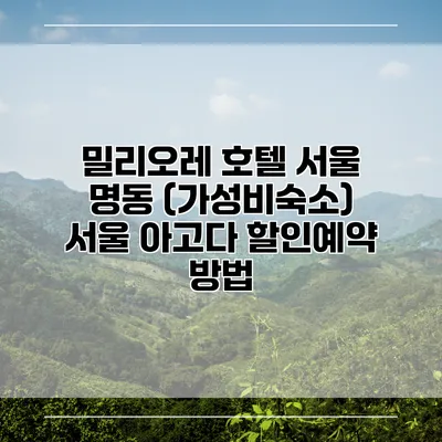 밀리오레 호텔 서울 명동 (가성비숙소) 서울 아고다 할인예약 방법