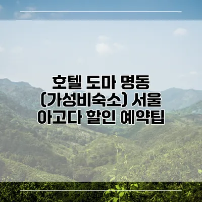 호텔 도마 명동 (가성비숙소) 서울 아고다 할인 예약팁