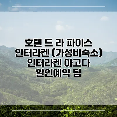 호텔 드 라 파이스 인터라켄 (가성비숙소) 인터라켄 아고다 할인예약 팁