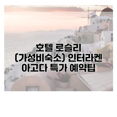 호텔 로슬리 (가성비숙소) 인터라켄 아고다 특가 예약팁