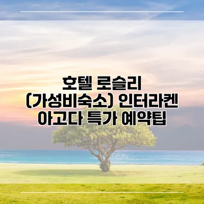 호텔 로슬리 (가성비숙소) 인터라켄 아고다 특가 예약팁