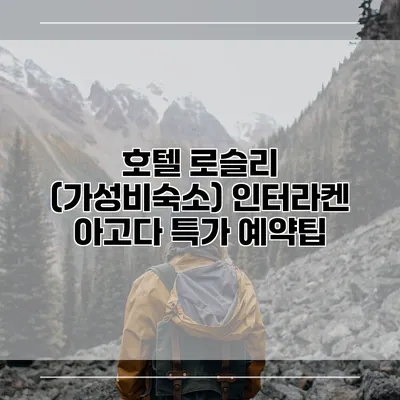 호텔 로슬리 (가성비숙소) 인터라켄 아고다 특가 예약팁