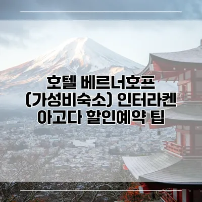 호텔 베르너호프 (가성비숙소) 인터라켄 아고다 할인예약 팁